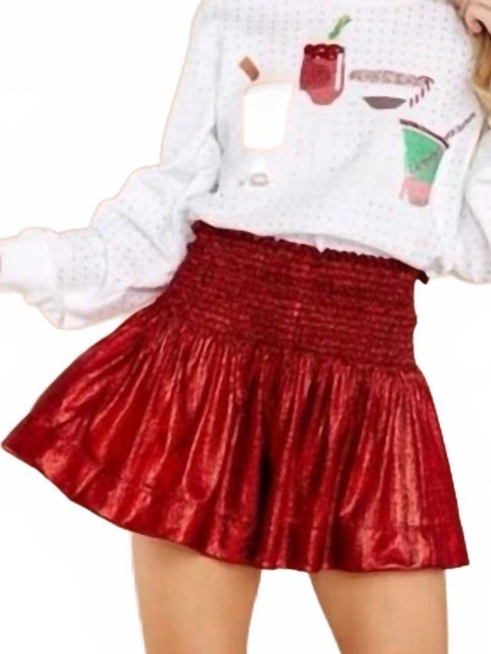 Queen of Sparkles metallic red smocked metallic skirt/skort size XS EUC